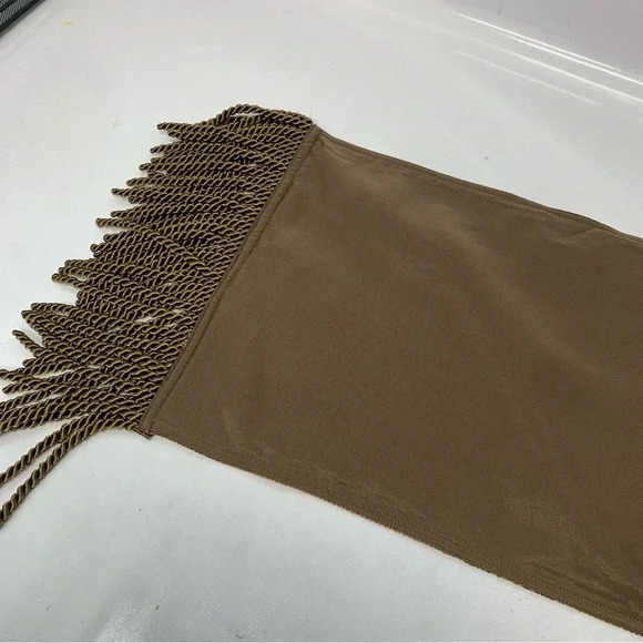 Chriss Madden Table Runner Brocade Braided Tassel Fringe Green Brown 13 X 58" - Picture 7 of 12